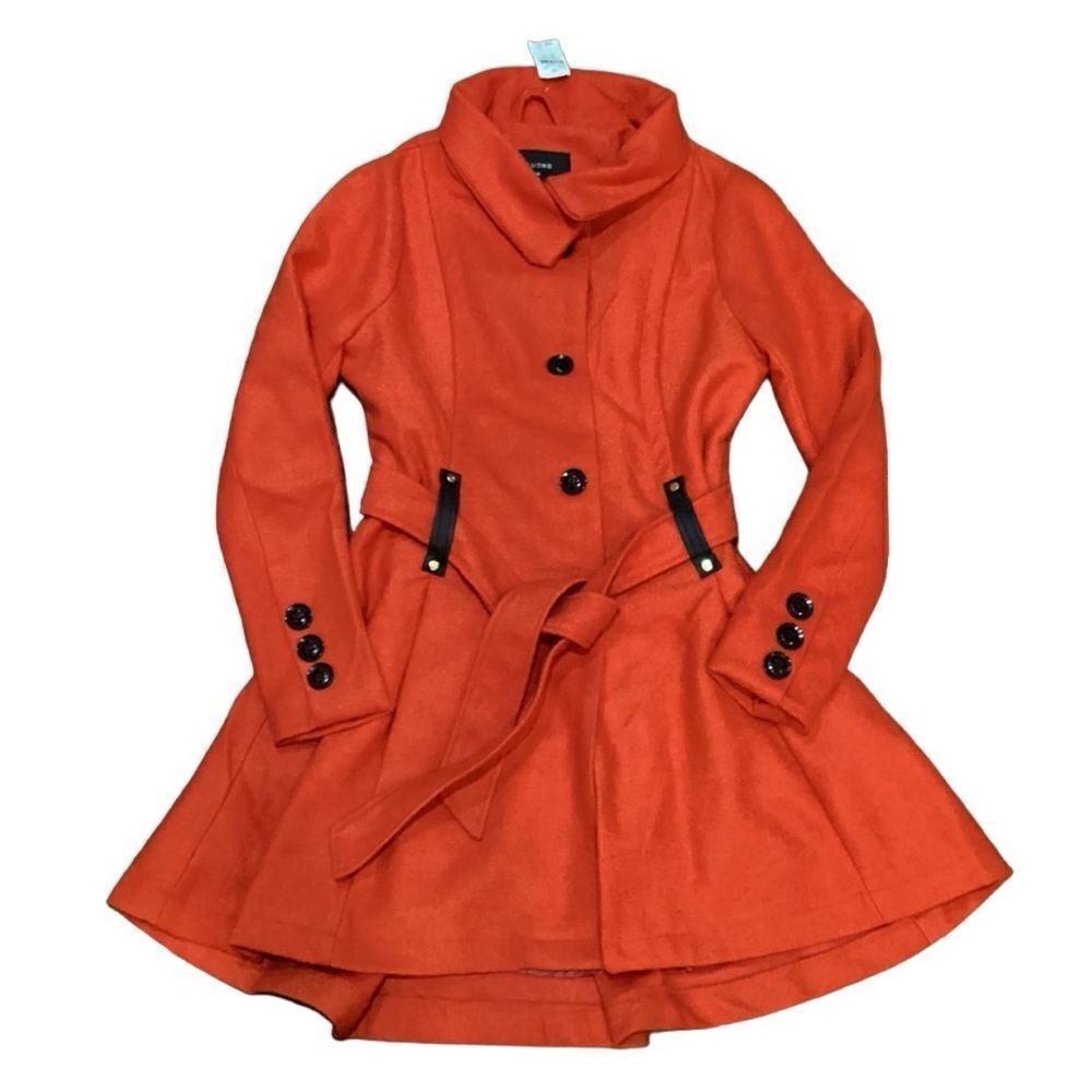 NWT VMONG Wool Blend Flare Red Belted Coat Medium
